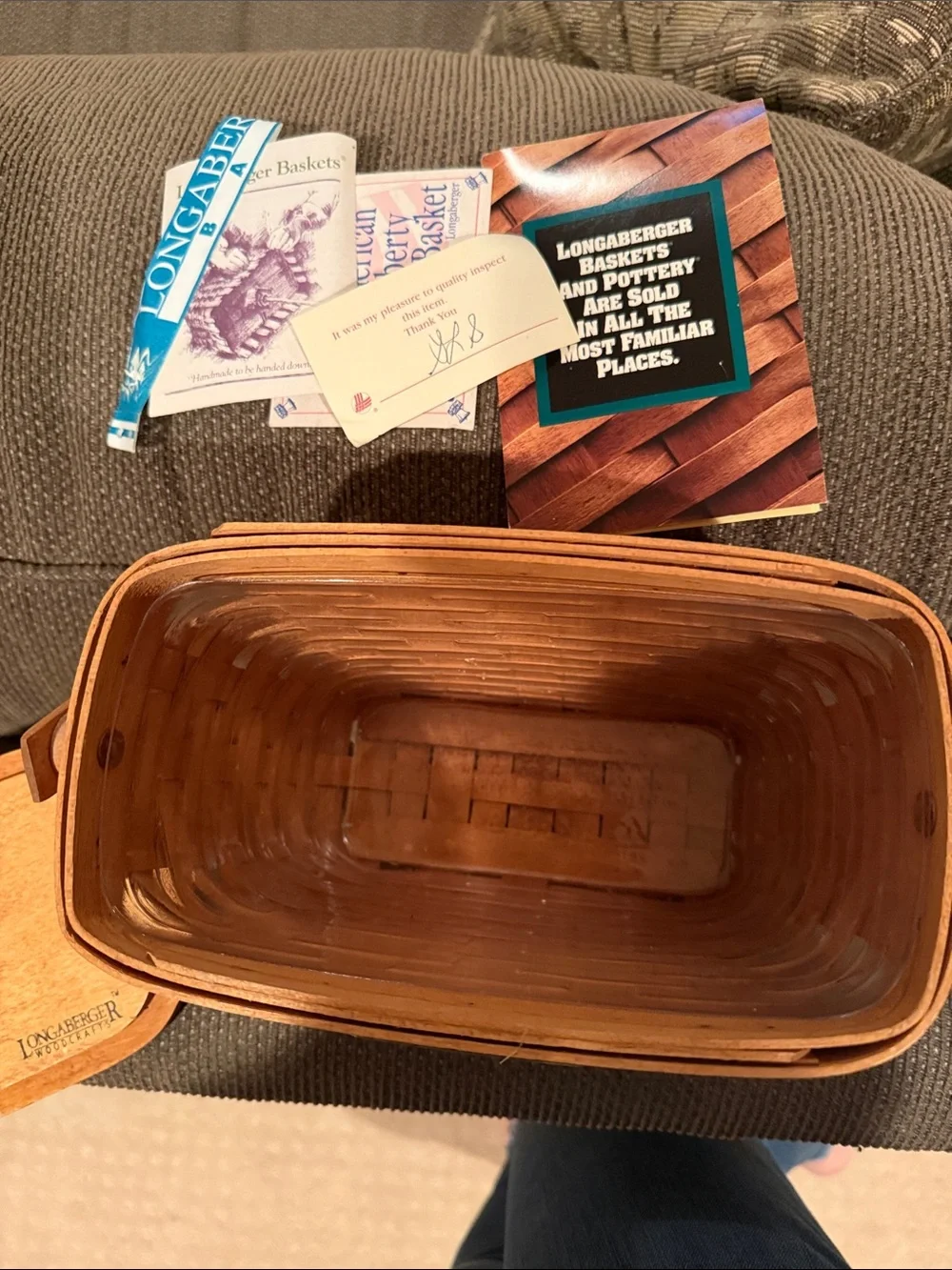 Longaberger Natural Brown Wood Handled Basket with Dresden Ohio Engraving